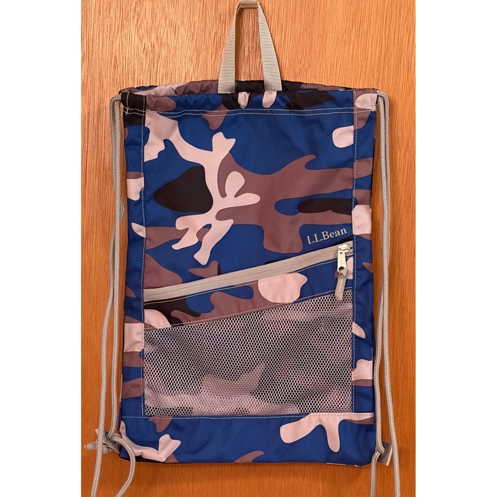 NWOT Bean Blue Camo Drawstring Cinch Sack Backpack Mesh Pocket Gym Bag